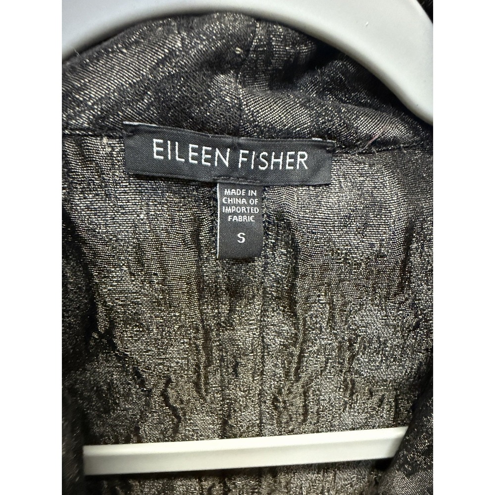 Eileen Fisher Metallic Jacquard Long Topper Coat Black Bronze Silk Cotton Blend - Picture 4 of 12